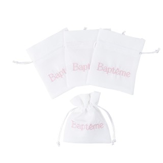 Pochons tissu bapteme rose x4