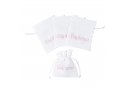 Pochons tissu bapteme rose x4