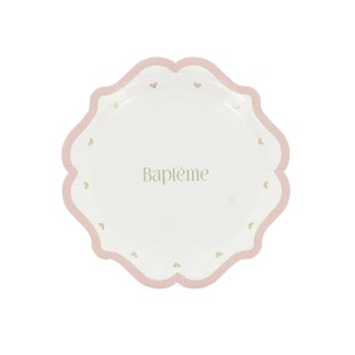 Assiettes PM bapteme rose x8