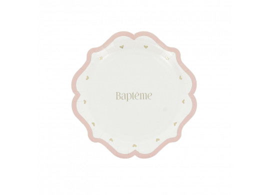 Assiettes PM bapteme rose x8