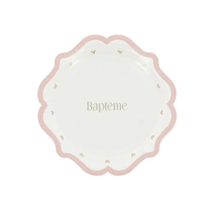 Assiettes PM bapteme rose x8