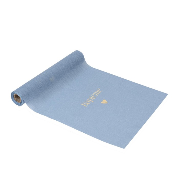 Chemin de table mousseline bapteme bleu