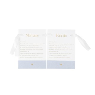 Cartes parrain/marraine bapteme bleu x2