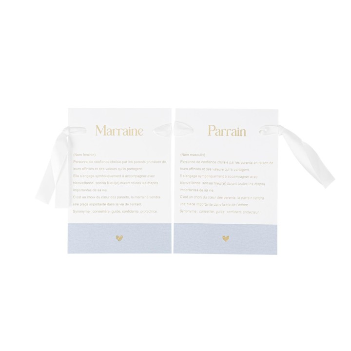 Cartes parrain/marraine bapteme bleu x2