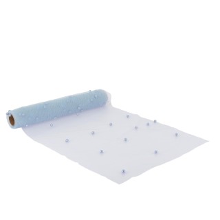 Chemin de table organza bleu et perles