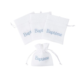 Pochons tissu bapteme bleu x4