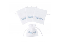Pochons tissu bapteme bleu x4
