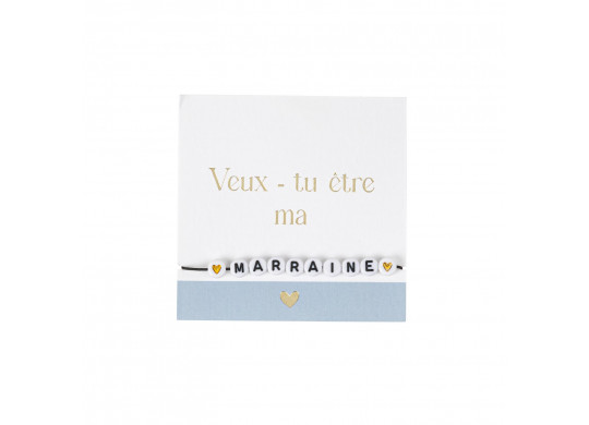 Bracelet perles veux tu etre ma marraine ? bleu