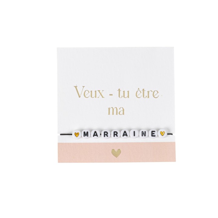 Bracelet perles veux tu etre ma marraine ? rose