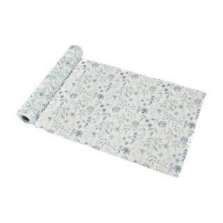 Chemin de table floral voile vintage bleu