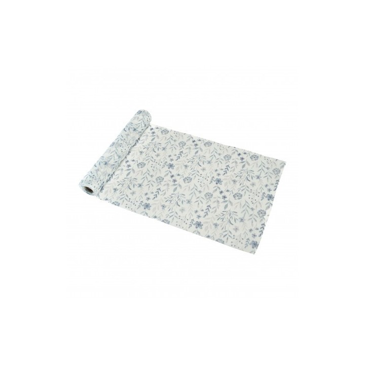 Chemin de table floral voile vintage bleu