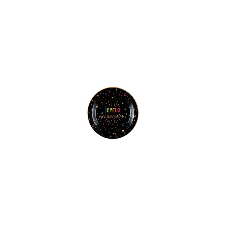 Assiettes GM anniversaire festicolor noir x6