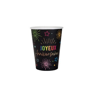 Gobelets anniversaire festicolor noir x6