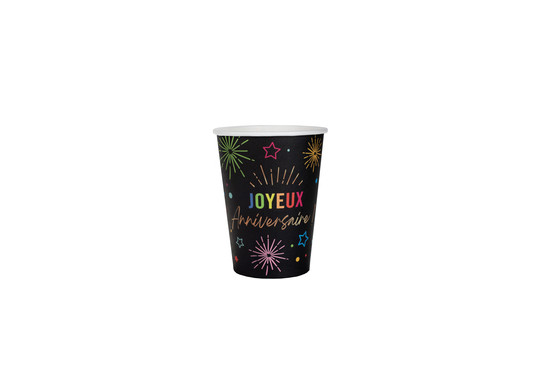 Gobelets anniversaire festicolor noir x6