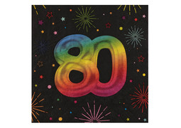 Serviettes 80 ans festicolor noir x12