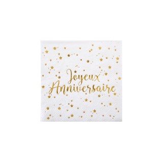 Serviettes joyeux anniversaire metalise or x 20
