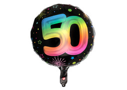 Ballon alu rond 50 ans festicolor noir 45cms