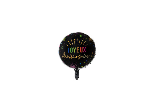Ballon alu rond Joyeux anniversaire festicolor noir 45cms