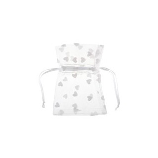 Sac organdi floqué coeur blanc x4