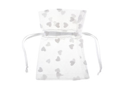 Sac organdi floqué coeur blanc x4