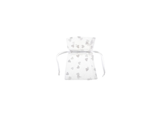 Sac organdi floqué coeur blanc x4