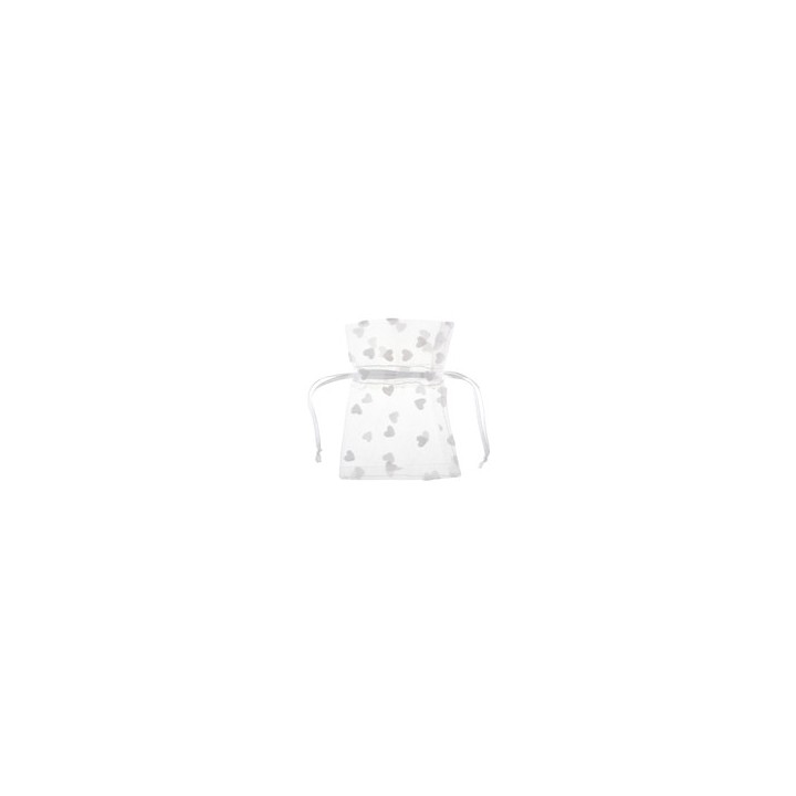 Sac organdi floqué coeur blanc x4