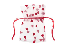 Sac organdi floqué coeur rouge x4