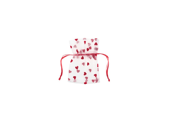 Sac organdi floqué coeur rouge x4