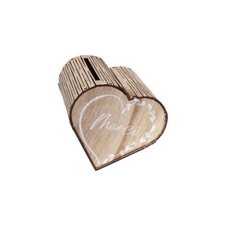 Tirelire coeur bois mariage naturel