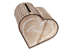 Tirelire coeur bois mariage naturel