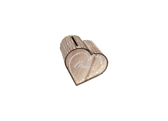 Tirelire coeur bois mariage naturel