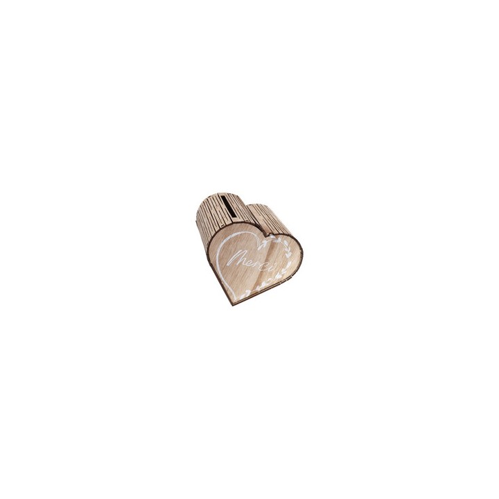 Tirelire coeur bois mariage naturel