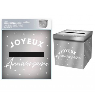 Tirelire Joyeux anniversaire métallisé argent