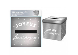 Tirelire Joyeux anniversaire métallisé argent