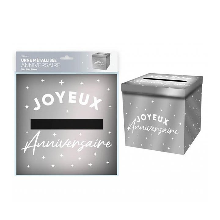 Tirelire Joyeux anniversaire métallisé argent