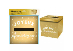 Tirelire Joyeux anniversaire métallisé or