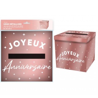 Tirelire Joyeux anniversaire métallisé rose gold