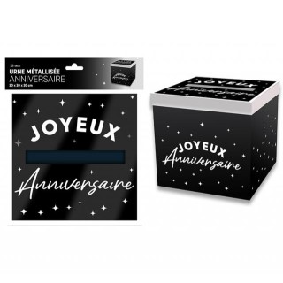 Tirelire Joyeux anniversaire métallisé noir