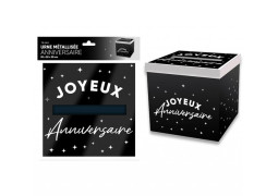 Tirelire Joyeux anniversaire métallisé noir