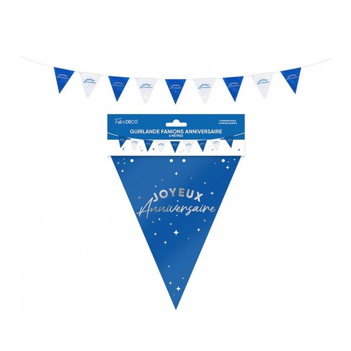 Guirlande fanion Joyeux anniversaire bleu touareg