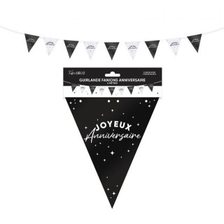 Guirlande fanion Joyeux anniversaire noir