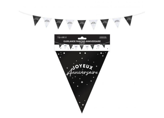 Guirlande fanion Joyeux anniversaire noir Guirlande fanion Joyeux anniversaire noir