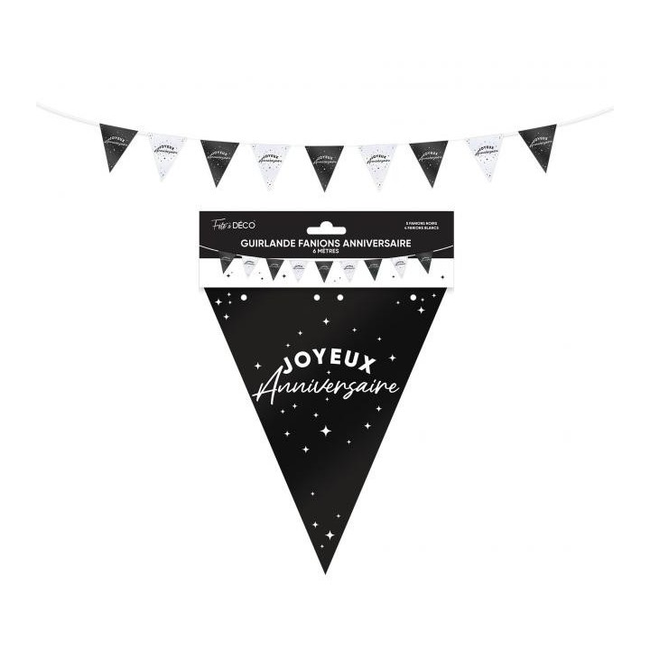 Guirlande fanion Joyeux anniversaire noir