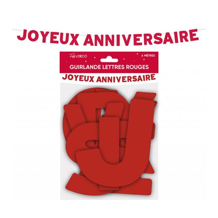Guirlande lettre Joyeux anniversaire rouge