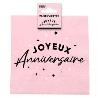 Serviettes papier Joyeux anniversaire rose poudré