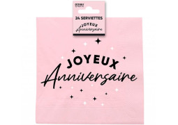 Serviettes papier Joyeux anniversaire rose poudré