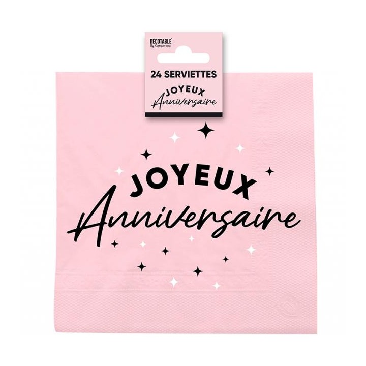 Serviettes papier Joyeux anniversaire rose poudré