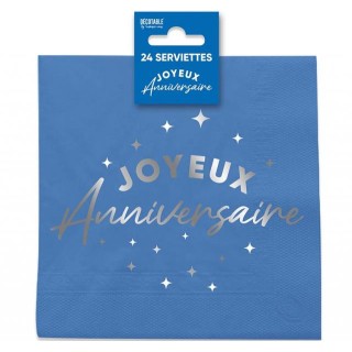 Serviettes papier Joyeux anniversaire bleu touareg