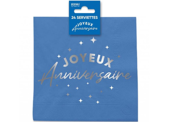 Serviettes papier Joyeux anniversaire bleu touareg Serviettes papier Joyeux anniversaire bleu touareg