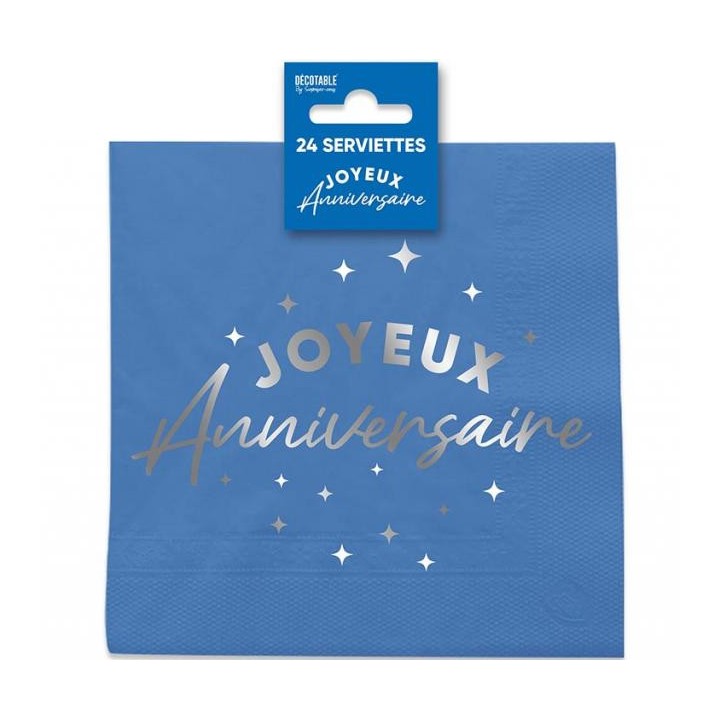 Serviettes papier Joyeux anniversaire bleu touareg
